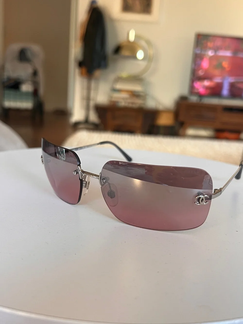 Vintage Chanel 4017 Rimless Pink Gradient Sunglasses C.124/7E Y2K CC Logo + Case